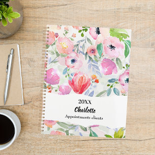 Agenda Flores aguadas rosa roxo 2026