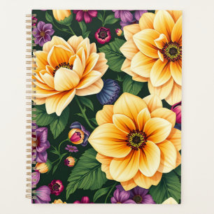 Agenda Flores Amarelas Brilhantes e Roxas Coloridas