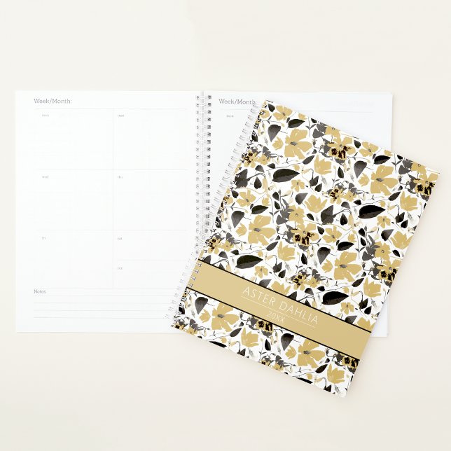 Agenda Flores Amarelas Clematis Personalizadas (Clematis Yellow Flowers Personalized Planner from Studio Posies. )