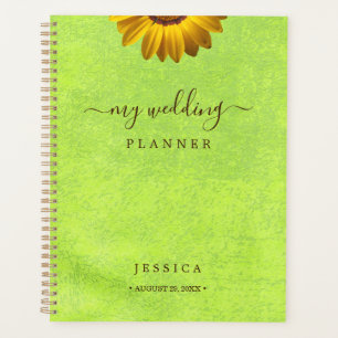 Agenda Flores Amarelas no Casamento Verde Abstrato