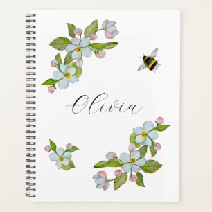 Agenda Flores aquarelas de árvores de jardim e abelhão