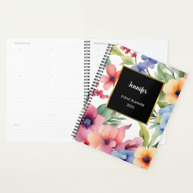 Agenda Flores aquarelas elegante pessoal profissional (Exibição)