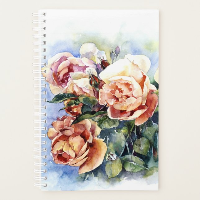 Agenda Flores aquarelas rosa cor de laranja ilustração fl (Frente)
