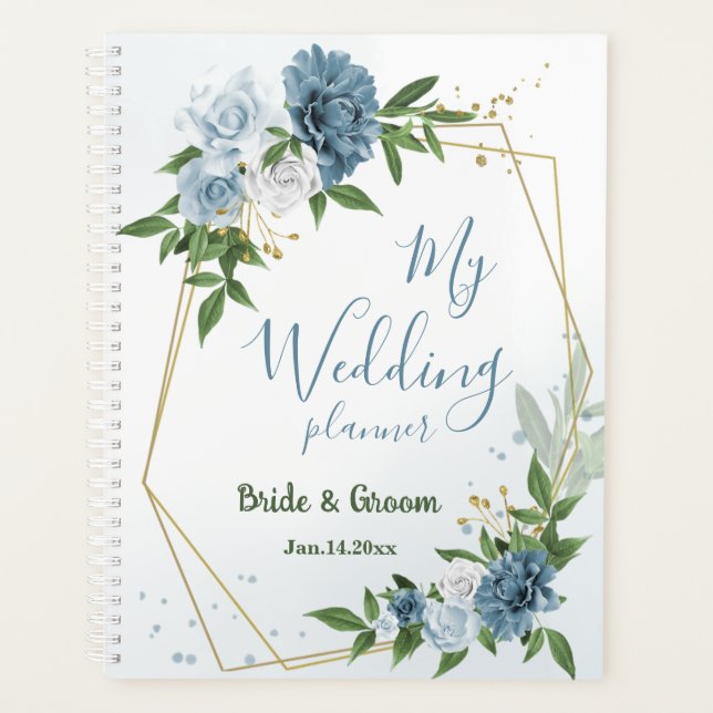 Agenda flores azuis bonitas verde casamento (Frente)