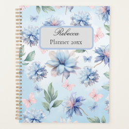 Agenda Flores Azuis e Borboletas Rosa Planner