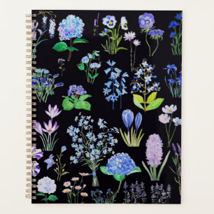 Agenda flores azuis púrpuras efeito de pintura de óleo pr