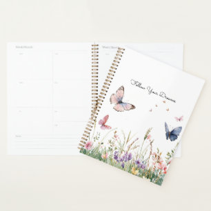Agenda Flores Borboletas Roxo Rosa Vermelho