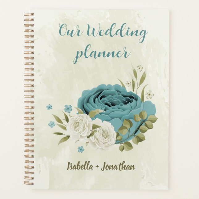 Agenda flores brancas azuis verde casamento (Frente)