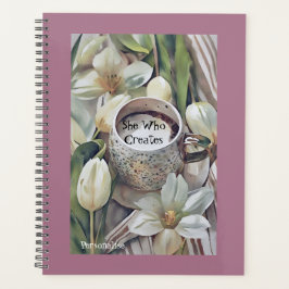 Agenda Flores Brancas Coffee Coffee Cote Diário Rosa