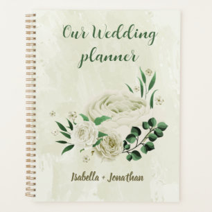 Agenda Flores brancas de marfim, verde casamento
