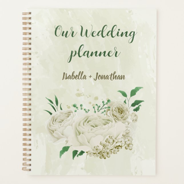 Agenda Flores brancas de marfim verdejante casamento (Frente)