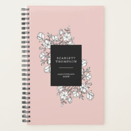 Agenda Flores Brancas Desenhadas à Mão Nomeação Rosa do P