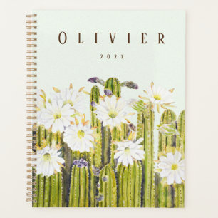 Agenda flores brancas do cacto pintado a aquarela
