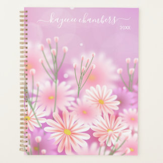 Agenda Flores Brancas e Rosa Personalizadas Elegantes