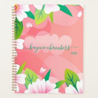 Agenda Flores Brancas e Rosa Personalizadas Elegantes