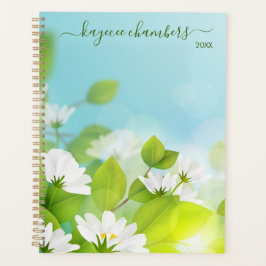 Agenda Flores Brancas Personalizadas Elegantes Em Azul Pe