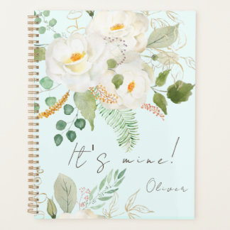 Agenda flores brancas pintadas à mão