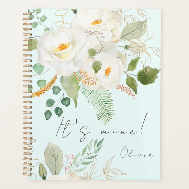 Agenda flores brancas pintadas à mão (Frente)
