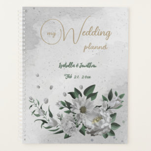 Agenda flores brancas românticas & folhas verdes casament