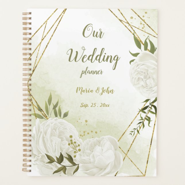 Agenda flores brancas românticas vegetação casamento (Frente)