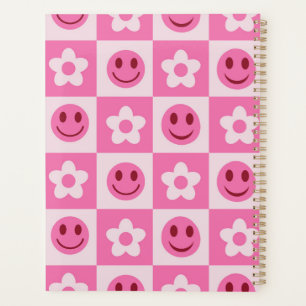 Agenda Flores checadas e rostos felizes rosa