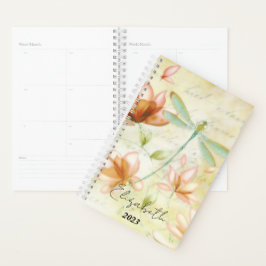 Agenda Flores cor-de-rosa e libélula personalizadas, ano
