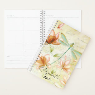 Agenda Flores cor-de-rosa e libélula personalizadas, ano