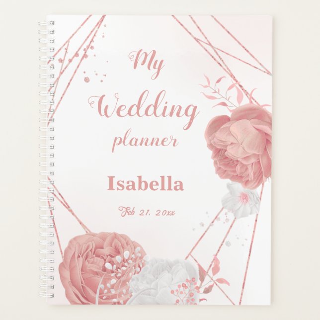 Agenda flores cor-de-rosa românticas casamento  (Frente)