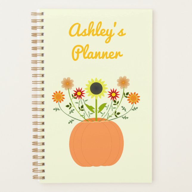Agenda Flores de Ação de Graças em Pumpkin Personalizado (Frente)
