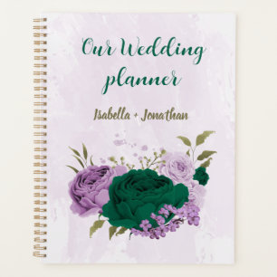 Agenda flores de casamento roxo esmeralda verde