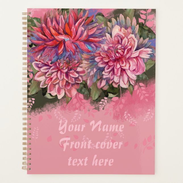 Agenda Flores de dálias rosa aquarela (Frente)