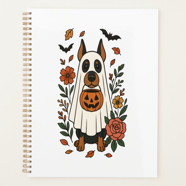 Agenda Flores de Doberman Pinscher de Halloween (Frente)