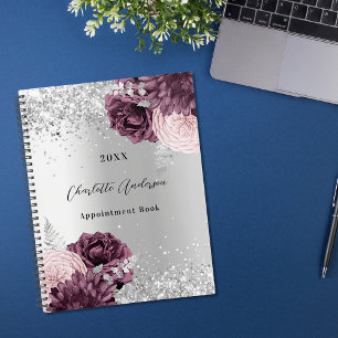 Agenda Flores de lama prateada elegante e glamourosa 2023