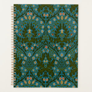 Agenda Flores de Outono William Morris Verde Azul Vintage