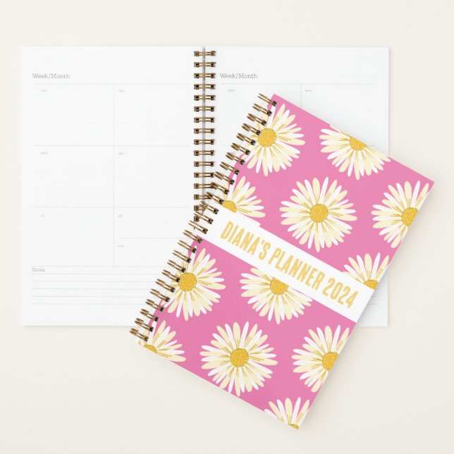 Agenda Flores de Padrão de Margarida Branca Blooms CLIENT (Exibição)