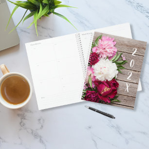 Agenda Flores De Pedônias De Jardim Na Madeira Rústica