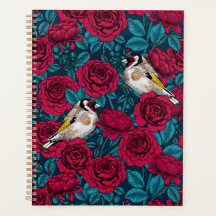 Agenda Flores de rosa vermelha e aves-pintadas