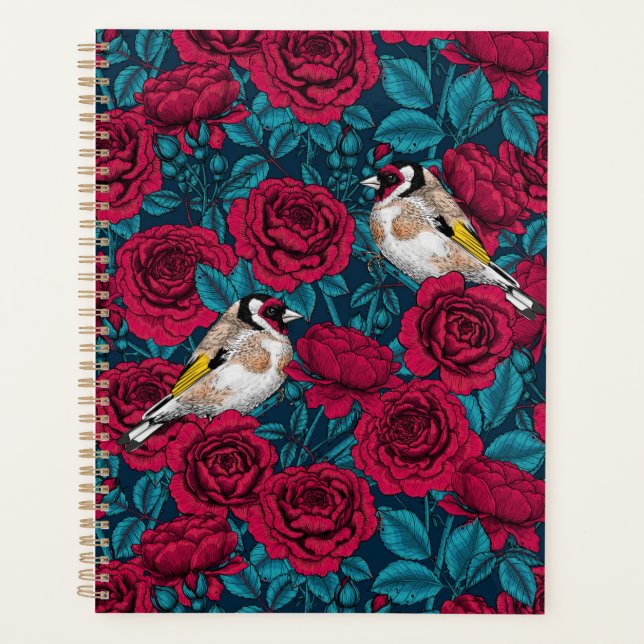 Agenda Flores de rosa vermelha e aves-pintadas (Frente)