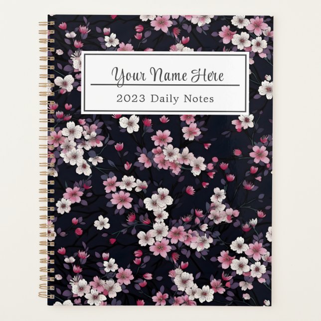 Agenda Flores de Sakura Rosa Negra, Design de padrão, (Frente)