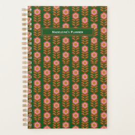 Agenda Flores de vindima, cor-de-rosa, em monograma retro