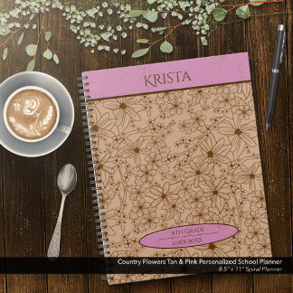Agenda Flores-do-campo Tan e Escola Personalizada Rosa