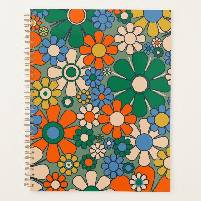 Agenda Flores do Jardim Retro Padrão Floral do Groovy 60s (Frente)