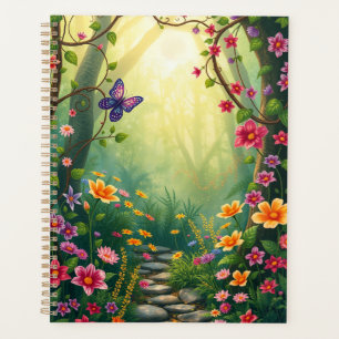 Agenda Flores e borboleta numa Floresta Tropical Encantad
