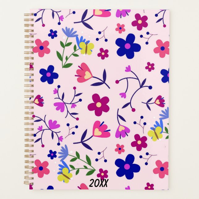 Agenda Flores e borboletas em rosa (Frente)