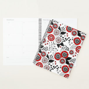 Agenda Flores e folhas de rabo em vermelho e preto