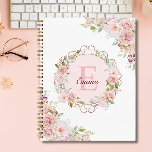 Agenda Flores Florais de Rosa Cor-de-Rosa em Aquarela com
