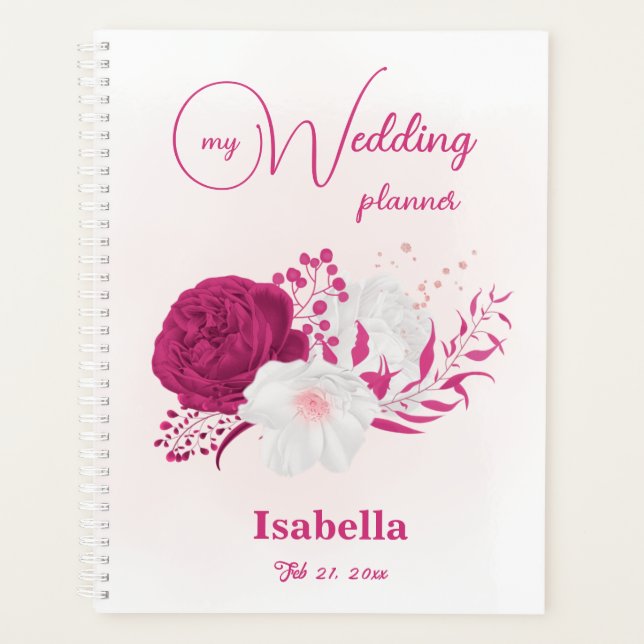 Agenda flores fúcsia botânico casamento (Frente)