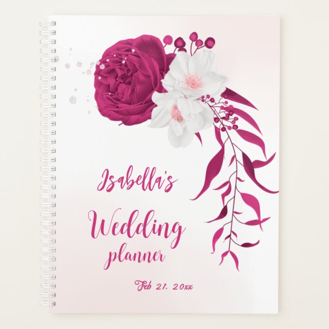 Agenda flores fúcsia botânico casamento (Frente)