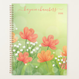 Agenda Flores Laranja e Branco Personalizadas Elegantes