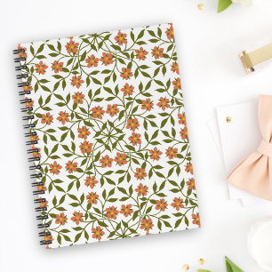 Agenda Flores Laranja, Padrão Floral, Verdura, Boho
